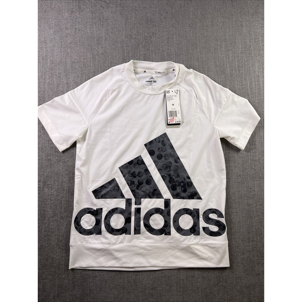 Adidas Prime Tee Youth Girls Medium White Graphic Print Climalite Gym *stain*
